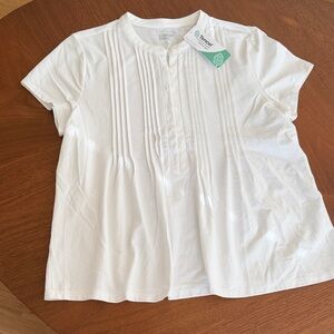 Lands' End White Pleated Tencel Blouse